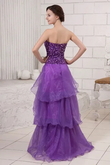 Robe bustier coeur en strass volante courte devant longue derrière
