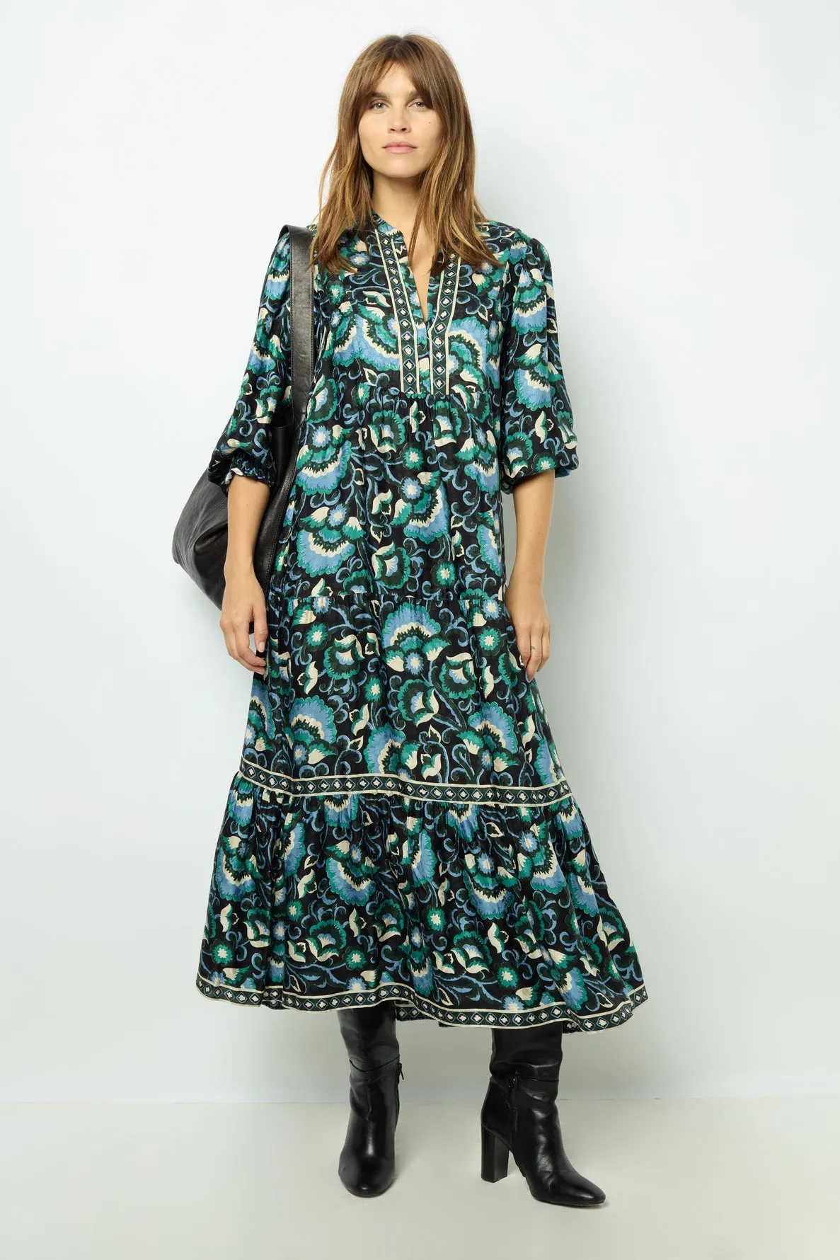 Robe midi imprimée et jacquard - SANDA